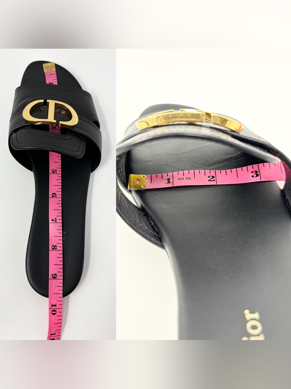 Dior 30 Montaigne Slides Black Calfskin Gold CD Logo Sandals Size 38 8 Authentic - Picture 4 of 15
